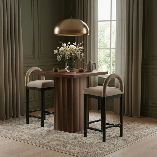 Meridian Furniture Belinda Fluted Solid Wood Base Counter Height Table with Oak Veneer Top Seats Four Brown 32" W x 32" D x 36" H 750Brown-T