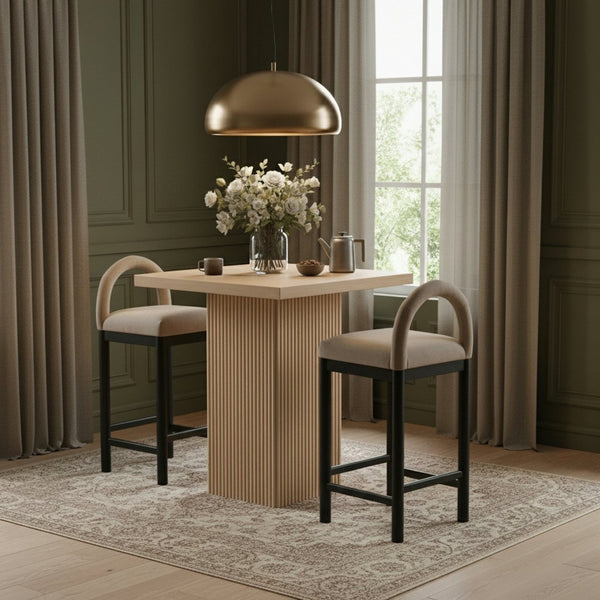 Meridian Furniture Belinda Fluted Solid Wood Base Counter Height Table with Oak Veneer Top Seats Four Natural 32" W x 32" D x 36" H 750Oak-T