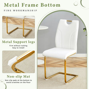 English Elm Marble-Veined Tempered Glass Dining Set: Transformable 63" Table & 6 Gold-Accented Armchairs, Modern Elegance W2920S00086