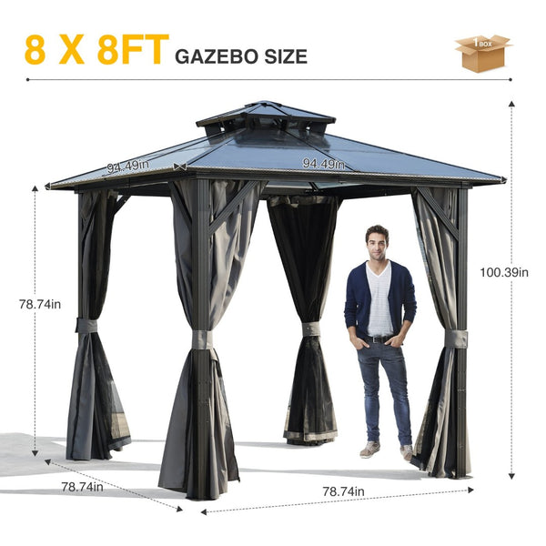 English Elm Outdoor Grill Gazebo 8X8Ft - Stylish Hardtop Bbq Shelter With Uv Protection & Storage Hooks For Patio W765P269610-GIGA