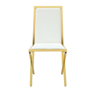 English Elm Table and Chair Set 12 Piece Tempered Glass Dining with Gold Metal Legs Modern Transparent,White+Gold W1151S04773