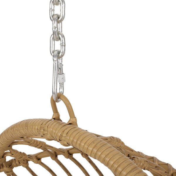 English Elm Christopher Knight Home® - BERKSHIRE Wicker Hanging Chair with 8ft Chain — Weather‑Resistant Faux Rattan Swing, 300 lb Capacity Brown+Beige 70843.00LBGE