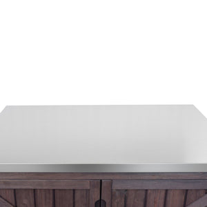English Elm K&k Rolling Outdoor Kitchen Island Solid Fir Wood Stainless Steel Top Storage Cabinet Dark Brown N707P370287Z