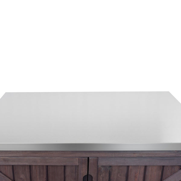 English Elm K&k Rolling Outdoor Kitchen Island Solid Fir Wood Stainless Steel Top Storage Cabinet Dark Brown N707P370287Z