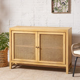 Christopher Knight Home® - Noble House - Gwendolyn Boho Handcrafted 2 Door Mango Wood Cabinet with Wicker Caning, Natural