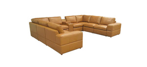 English Elm Large Modular Sectional Sofa Top Grain Leather Match Square Arm Living Room Ginger B2748S00138
