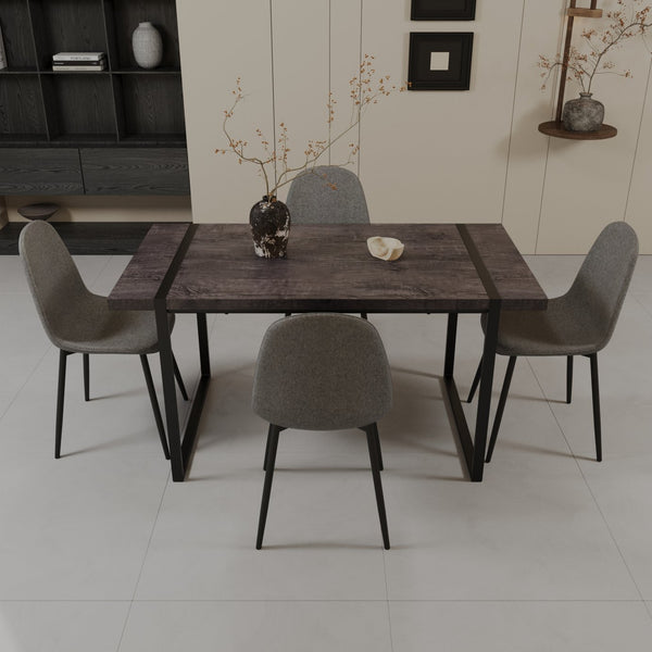 English Elm 59" Modern Industrial Dining Set With Black Mdf Table & 4 Grey Suede Upholstered Chairs For Comfort W2189S00155
