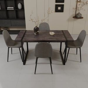 English Elm 59" Industrial Dining Set with Suede Chairs Matte Metal Base Mdf Table Seats Four Black+Grey W2189S00939