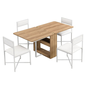 English Elm Topmax Extendable 5 Piece Dining Set with Pu Leather Chairs and Under Table Storage SP000082AAK