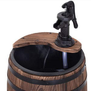 English Elm Outsunny Rustic Barrel Garden Fountain with Planter Fir Wood Steel Farmhouse Decor W2225P174537