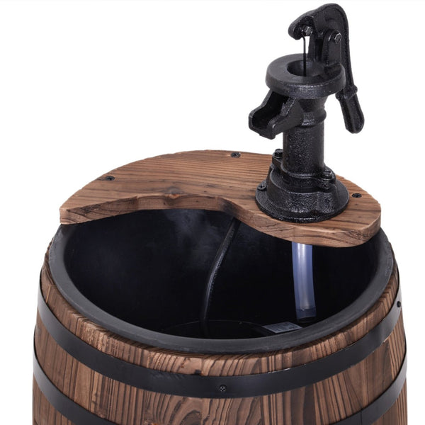 English Elm Outsunny Rustic Barrel Garden Fountain with Planter Fir Wood Steel Farmhouse Decor W2225P174537