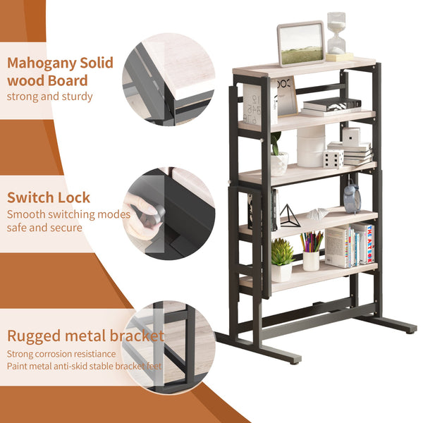 English Elm Vintage Solid Mahogany Convertible Table & Shelf with Metal Frame — Space-Saving Dining to Display W760P178255