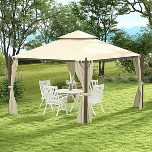 English Elm Outsunny 10' X 12' Steel Outdoor Patio Gazebo With Privacy Curtains, Two-Tier Roof & Versatile Design W2225P200753-GIGA