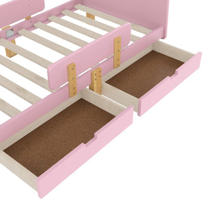 English Elm Twin Low Profile Kids Floor Bed Pine Wood Frame with Safety Rail and Built in Bookshelf W1580P373242