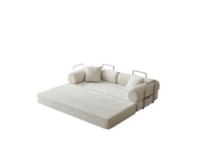 English Elm 78.8" Corduroy Modular Floor Sofa Convertible Sleeper Futon with Pillow Back Support Off White W5617P458132