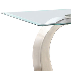 English Elm Terrell Satin Silver End Table with Rectangular Glass Top, Matte Metal Frame & Polished Black Base B062S00661
