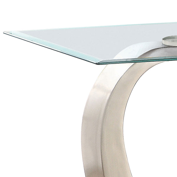 English Elm Terrell Satin Silver End Table with Rectangular Glass Top, Matte Metal Frame & Polished Black Base B062S00661