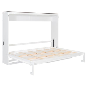 English Elm Queen Murphy Wall Bed with Usb Ports Space Saving Cabinet for Guest or Home Office White LP000385AAK