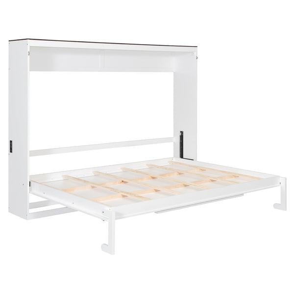 English Elm Queen Murphy Wall Bed with Usb Ports Space Saving Cabinet for Guest or Home Office White LP000385AAK