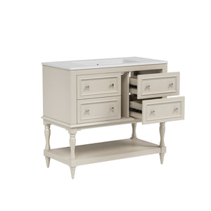 English Elm 36" Bathroom Vanity with Sink Combo, 36" Ceramic Undermount Basin, Solid Wood Frame, 4 Drawers, Waterproof Painted Finish Beige N710P250654Y