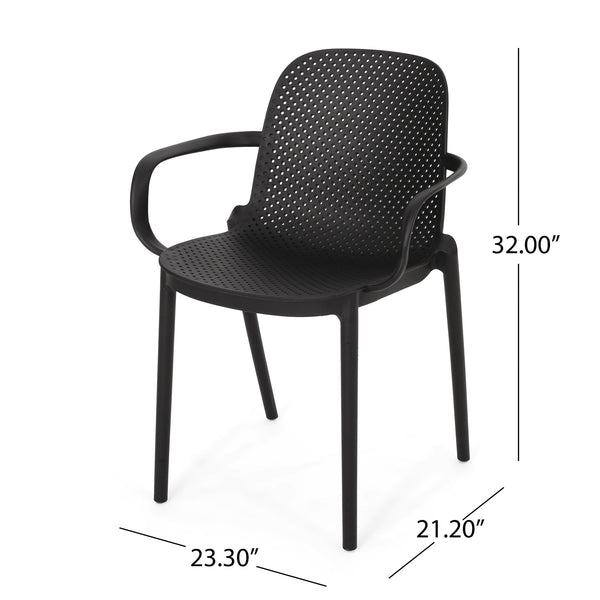 English Elm Christopher Knight Home® - GARDENIA Weather-Resistant Outdoor Dining Chair with Perforated Modern Design and Durable Polypropylene Frame Black 33.5 L x 23.5 W x 23.5 H 68521.00BLK