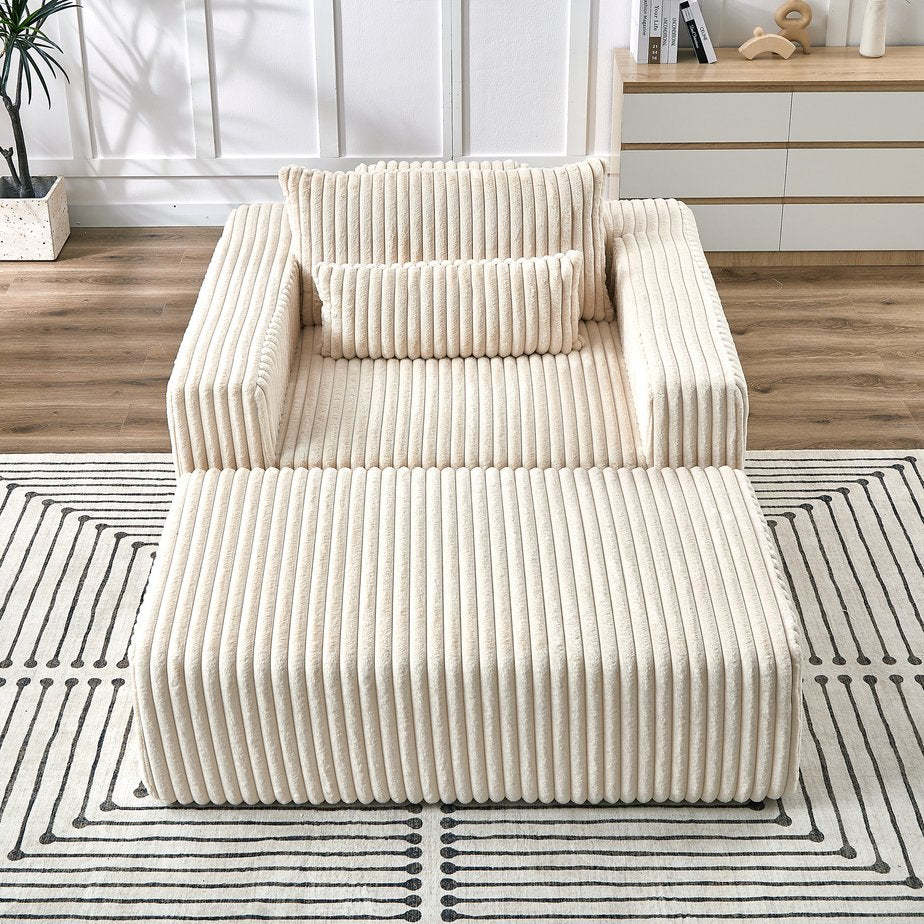 English Elm 75-Inch Corduroy Sponge Lounge Chair With Removable Footrest – Stylish, Comfortable, No Assembly Needed! W834P206099