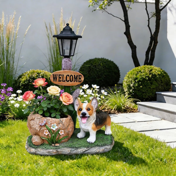 English Elm Labrador Solar Garden Statue with Led Glow and Built-in Succulent Planter Basin W5398P464251