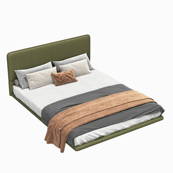 English Elm Christopher Knight Home® - Floating Bed Frame Modern PU Leather Platform Full Size with Under-Bed LED Lights, Durable, Easy Assemble Green 56.5 L x 21 W x 7 H N761P206085G