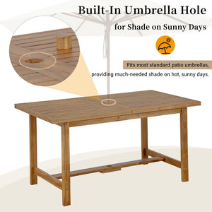 English Elm U_style Solid Acacia Wood Outdoor Dining Set Seats Four with Umbrella Hole Patio Natural WY000477AAO