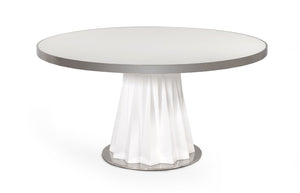 VIG Furniture Cabaret Prism-Base White Round Dining Table With 59" Tempered Glass Top, Seats 4, Modern Sculptural Appeal VGVCT1799