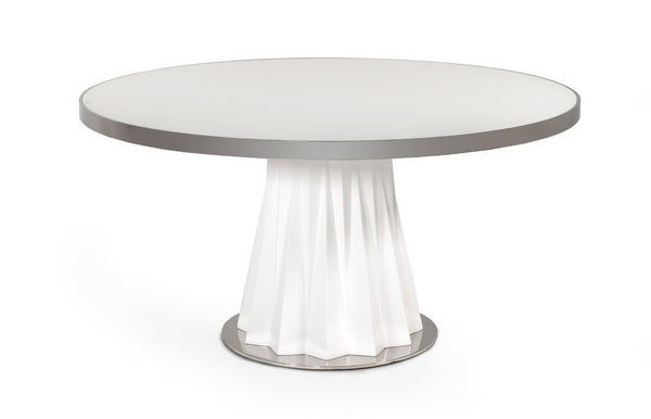VIG Furniture Cabaret Prism-Base White Round Dining Table With 59" Tempered Glass Top, Seats 4, Modern Sculptural Appeal VGVCT1799