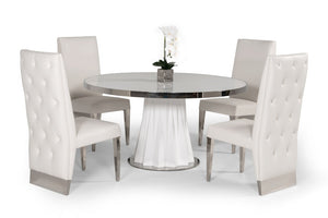VIG Furniture Cabaret Prism-Base White Round Dining Table With 59" Tempered Glass Top, Seats 4, Modern Sculptural Appeal VGVCT1799