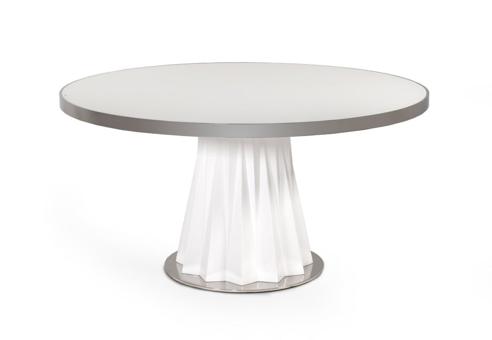 VIG Furniture Cabaret Prism-Base White Round Dining Table With 59" Tempered Glass Top, Seats 4, Modern Sculptural Appeal VGVCT1799