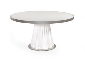 VIG Furniture Cabaret Prism-Base White Round Dining Table With 59" Tempered Glass Top, Seats 4, Modern Sculptural Appeal VGVCT1799