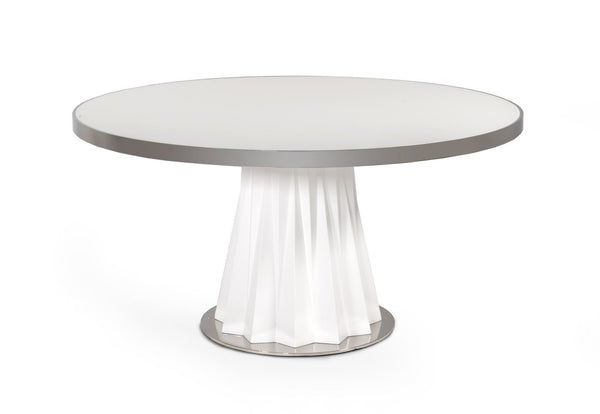 VIG Furniture Cabaret Prism-Base White Round Dining Table With 59" Tempered Glass Top, Seats 4, Modern Sculptural Appeal VGVCT1799