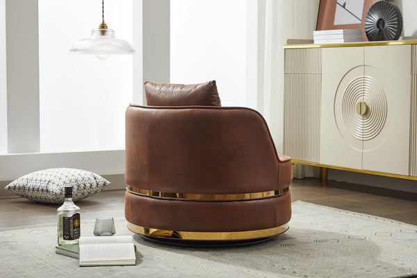 English Elm Swivel Velvet Accent Chair Brown — 360° Padded Barrel Club Chair with Stainless Steel Base, Cozy Durable W2915P234014