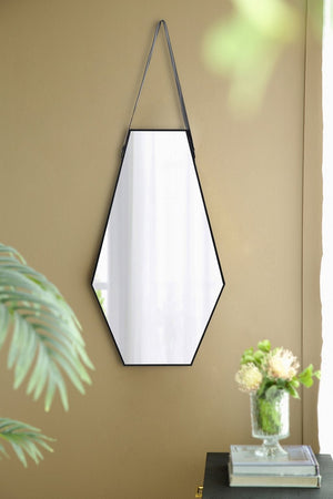 English Elm 18x1.6x31.5" Hexagonal Mdf Wall Mirror Leather Strap Artisan Industrial Accent W2078P489397