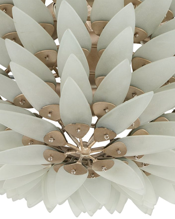 Currey & Company Dahlia Semi-flush Mount Light Fixture – Elegant Tiered Design With Polished Glass & Silver Frame Silver Recycled Glass ,Wrought Iron 9000-1326-currey-company