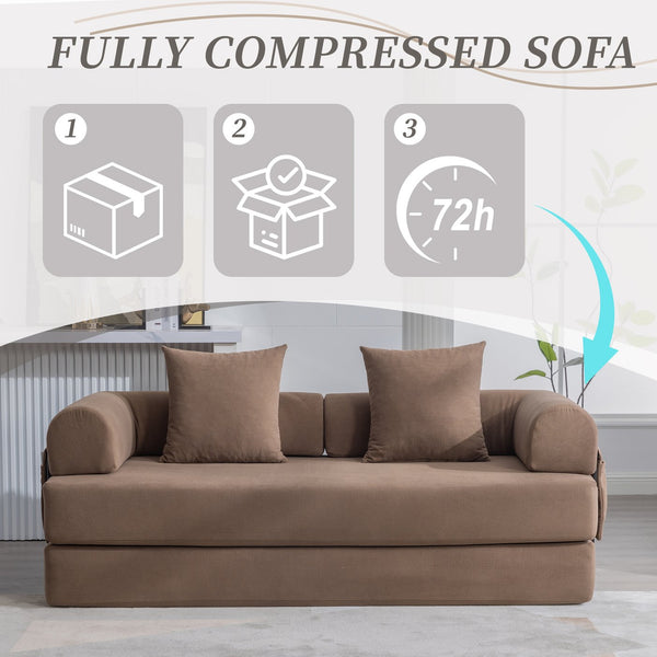 English Elm UNITED modular foldable sofa with metal frame, corduroy upholstery, side pocket & quick assembly convenience Brown W1568P375636