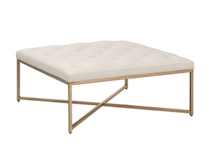 Sunpan ENDALL Ottoman - Luxurious Top-Grain Leather with Antique Brass Base for Elegant Living Spaces Cream 104089
