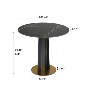 English Elm Modern Round Negotiation Table - 85Cm Black Sintered Stone Top With Luxurious Golden Metal Base W1535S00586