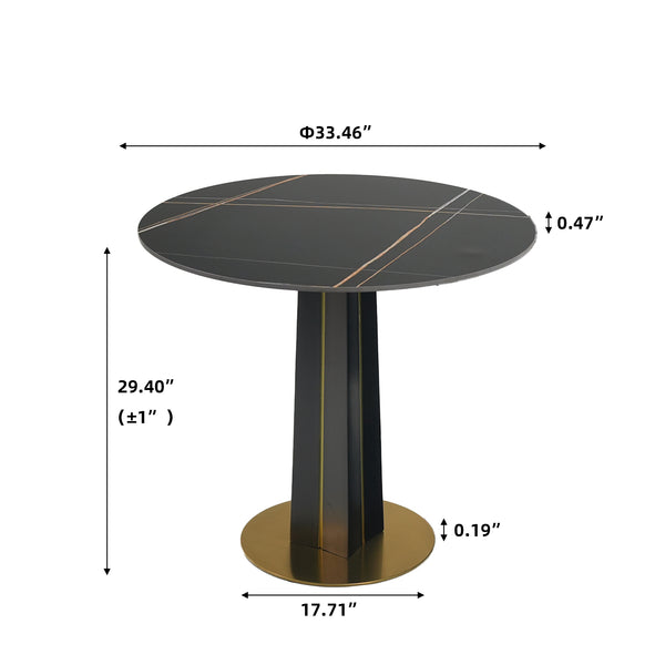 English Elm Modern Round Negotiation Table - 85Cm Black Sintered Stone Top With Luxurious Golden Metal Base W1535S00586