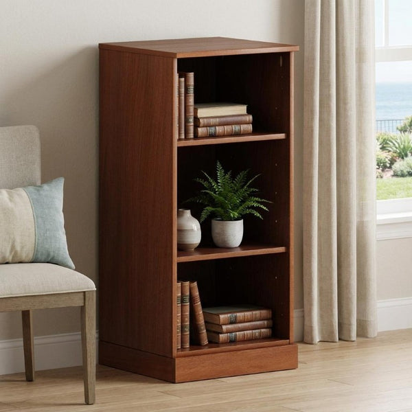 36 Inch Solid Wood Three Tier Adjustable Shelving Bookcase for Home Library or Office