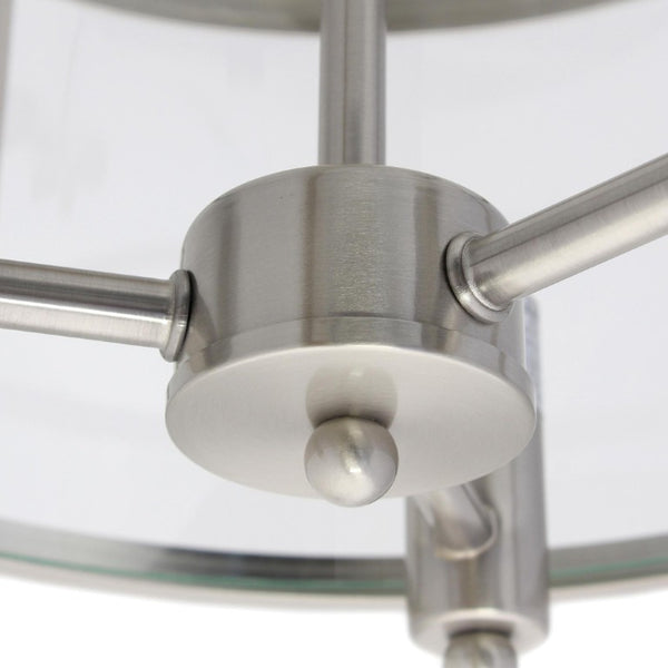 Silver Three Bulb Semi Flush Mount Drum Ceiling Light with Gleaming Clear Glass