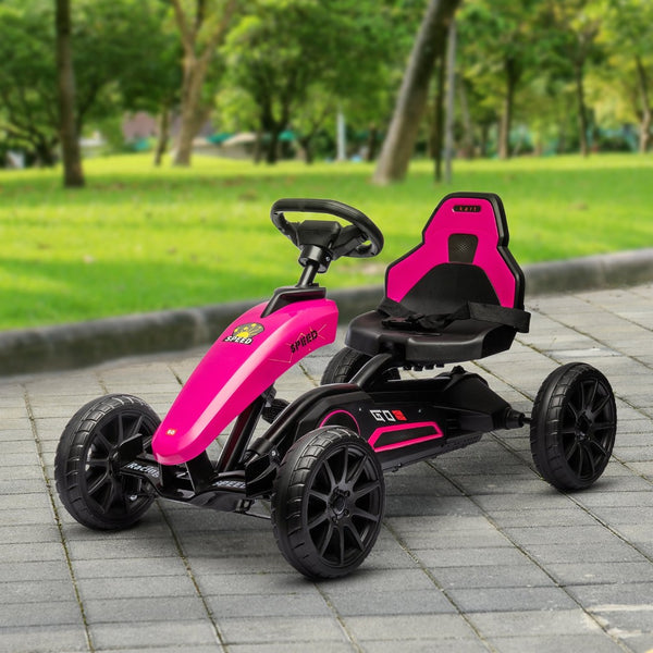 English Elm Aosom Kids Pedal Go Kart Sporty Ride on with Adjustable Seat and Eva Wheels Pink W2225P229170