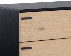 Sunpan ROSSO Dresser – Modern Industrial Black Wood Frame with Rustic Oak Drawers & Matte Iron Legs 108791