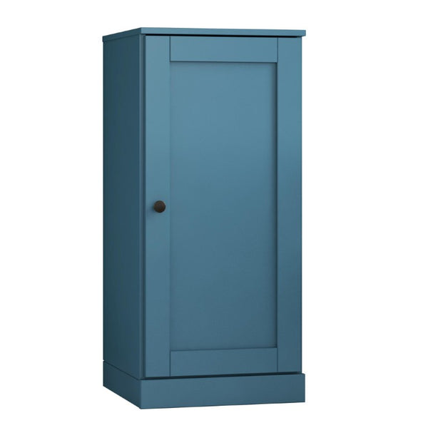 HomeRoots 36 Inch Solid Wood Three Tier Adjustable Bookcase with Cabinet Door Teal Finish 751322