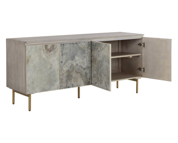 Sunpan MIRABELLI Sideboard - Handcrafted Mango Wood Storage with Slate Veneer & Brass Accented Legs 107341