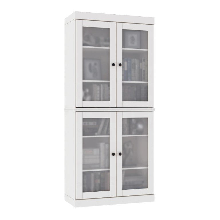 HomeRoots 72 Inch Solid White Wood Six Shelf Adjustable Bookcase with Four Cabinet Doors 751351