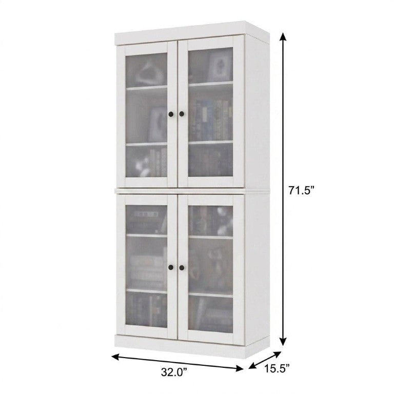 HomeRoots 72 Inch Solid White Wood Six Shelf Adjustable Bookcase with Four Cabinet Doors 751351